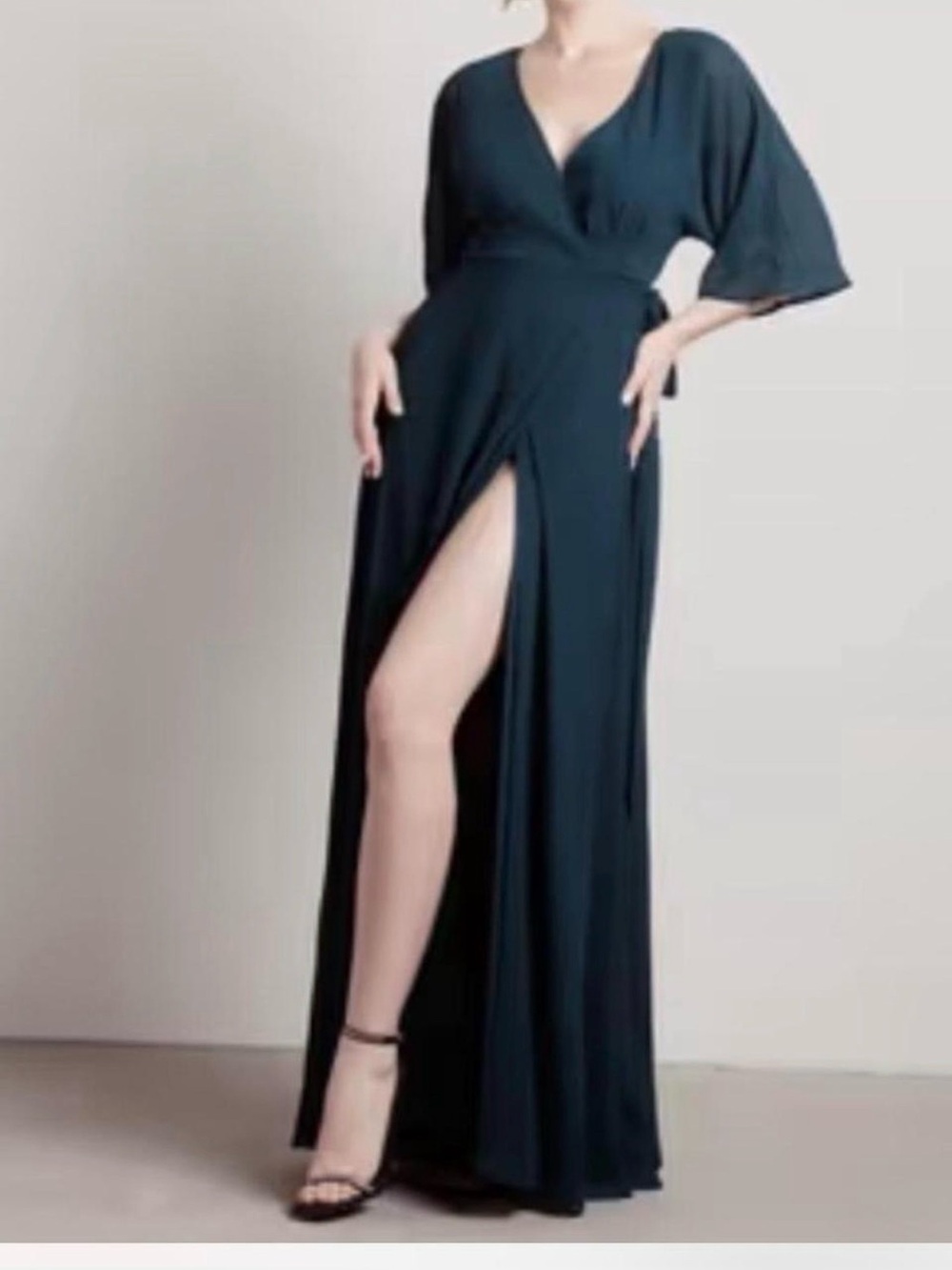 Elegant Deep V High-Slit Maxi Dress in Dark Teal